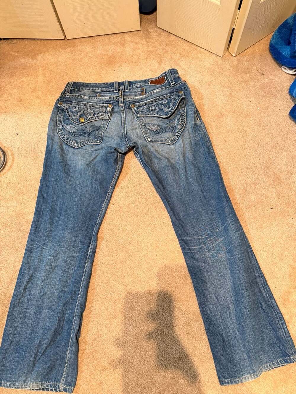 Robin's Jean Men's Studded Wing Embroidered Bootcut Denim Jeans Size 34